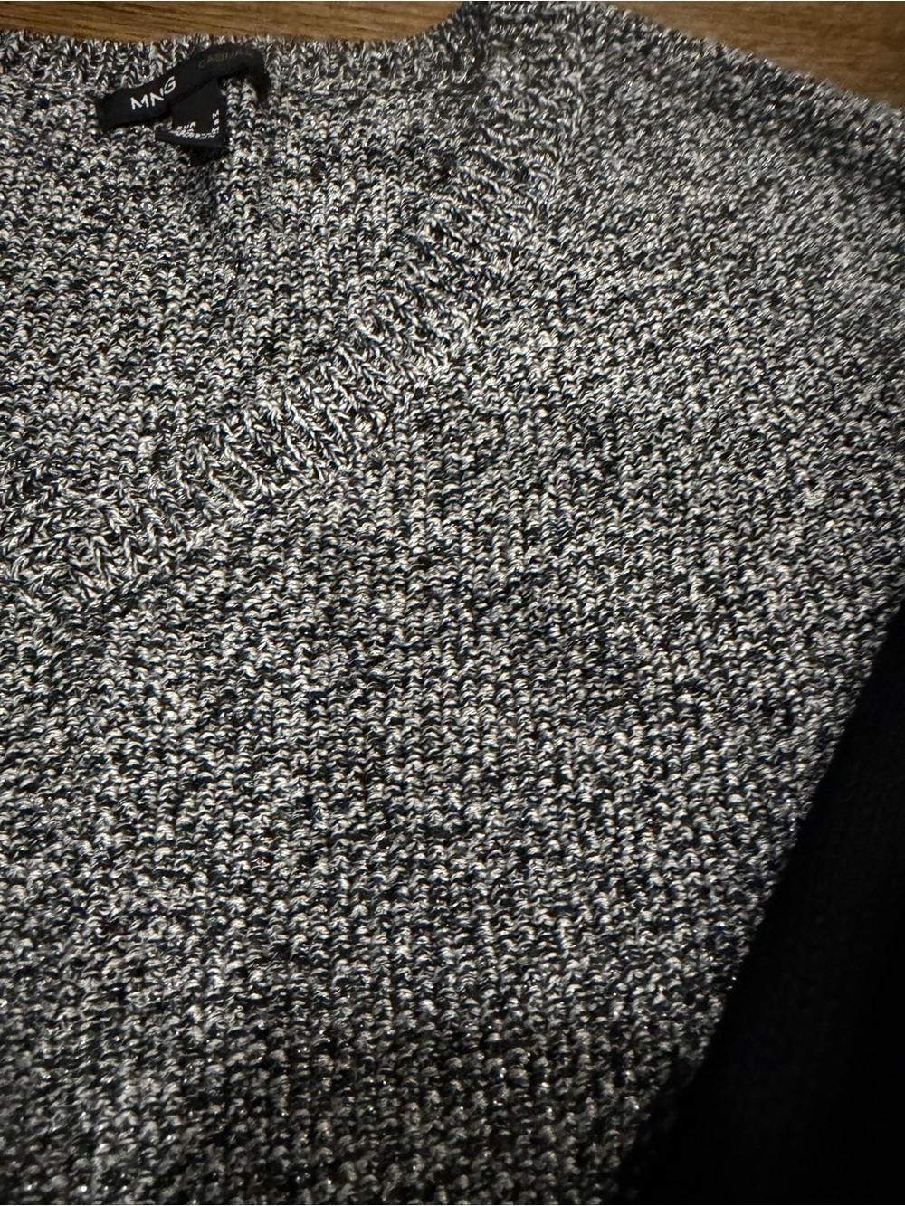 Mango Women's Black & White Marled Scoop Neck Sweater